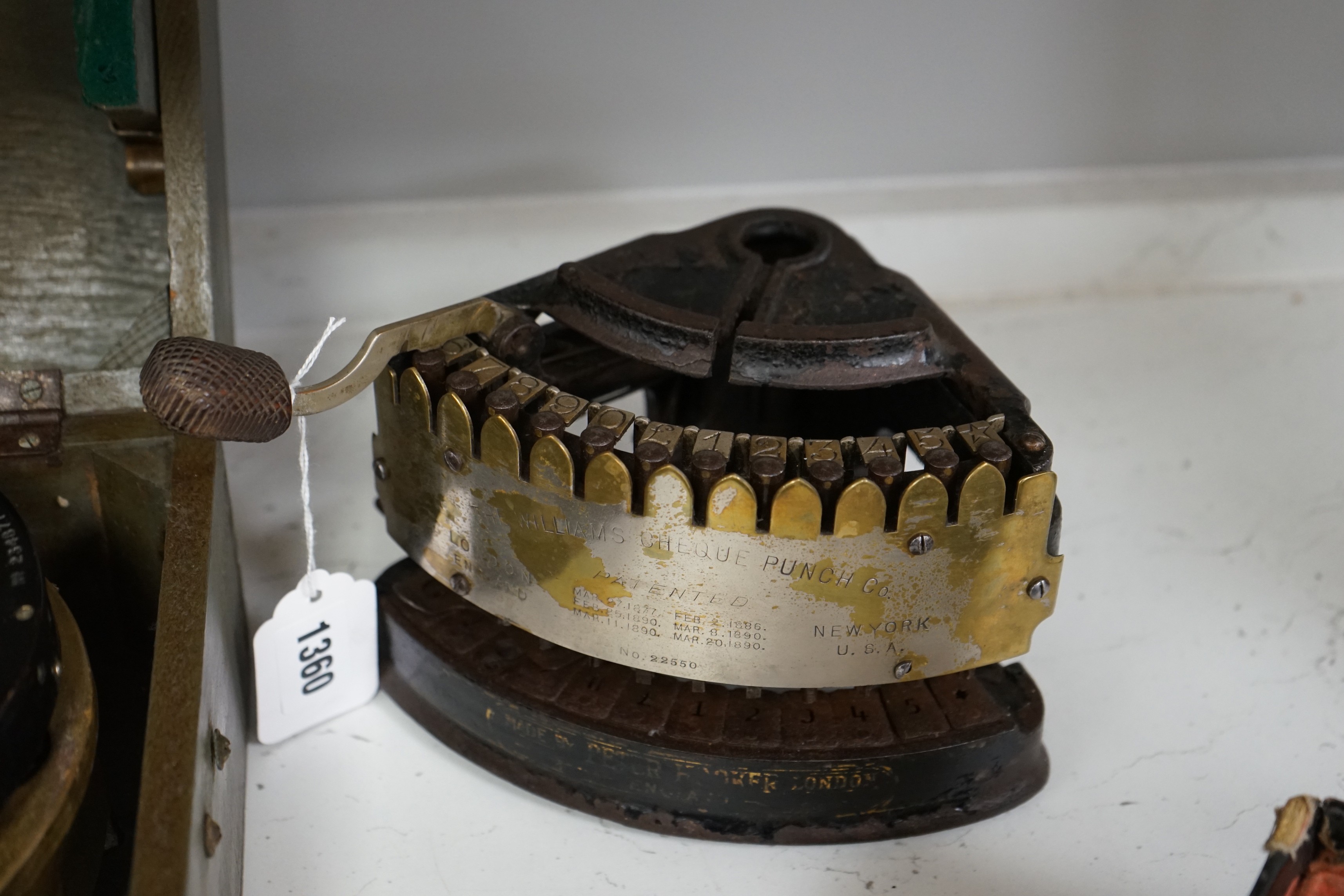 A Type P10 ship's compass, together with a Williams cheque punch